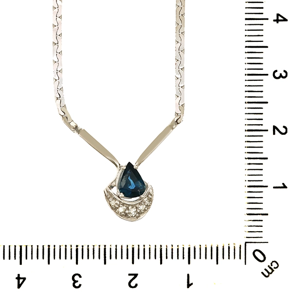 Collier, 8K, Weißgold, Saphir, Diamanten