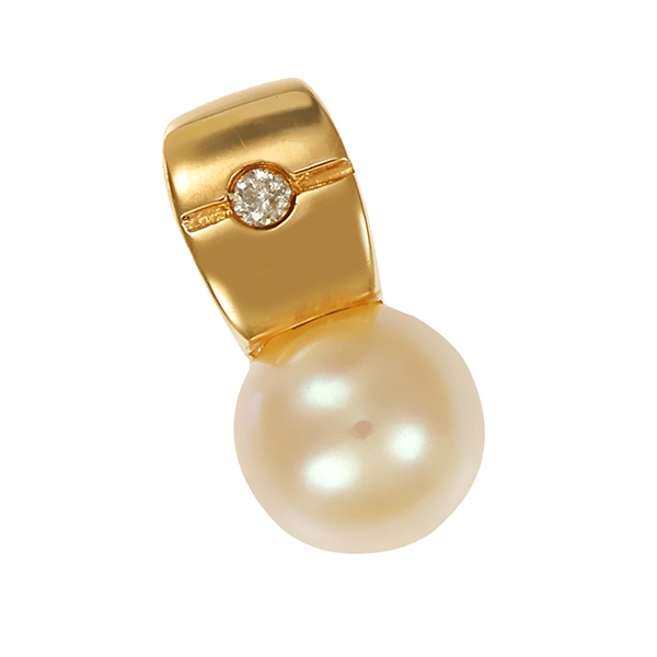 Anhänger, 14K, Gelbgold, Perle, Brillant