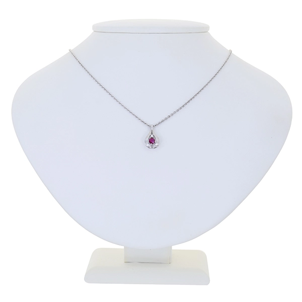 Collier, 14K, Weißgold, Rubin, Diamant