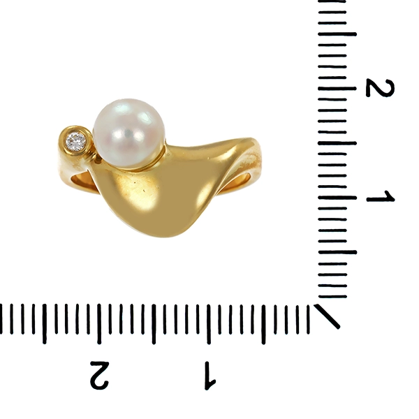 Ring, 14K, Gelbgold, Perle, Brillant
