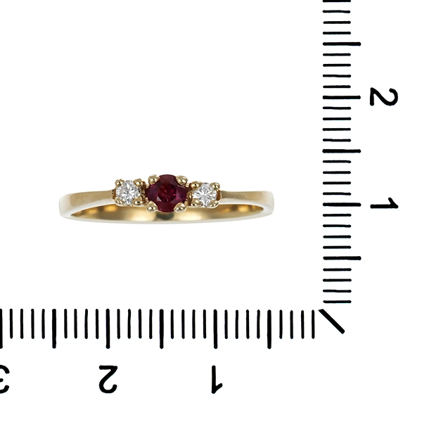 Ring, 14K, Gelbgold, Rubin, Brillant