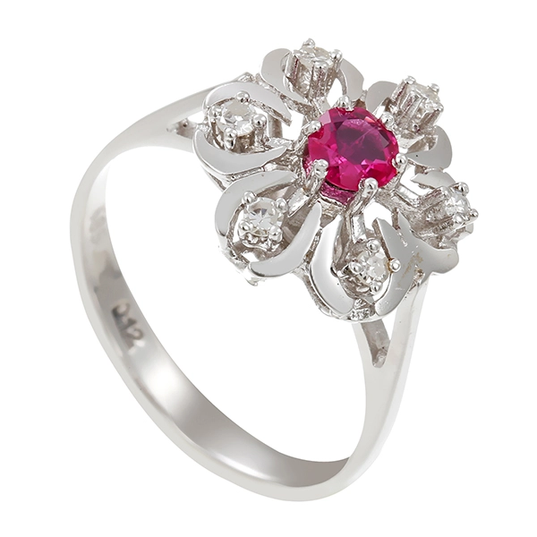 Ring, 14K, Weißgold, Rubin, Diamanten