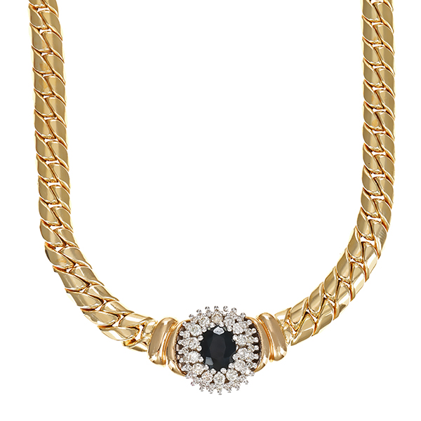 Collier, 14K, Gelb-/Weißgold, Saphir, Brillanten