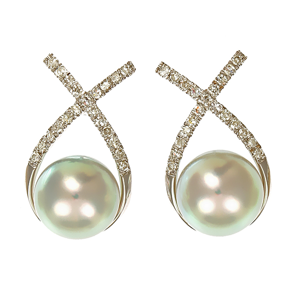 Steckhänger, 18K, Weißgold, Zuchtperlen, Diamanten