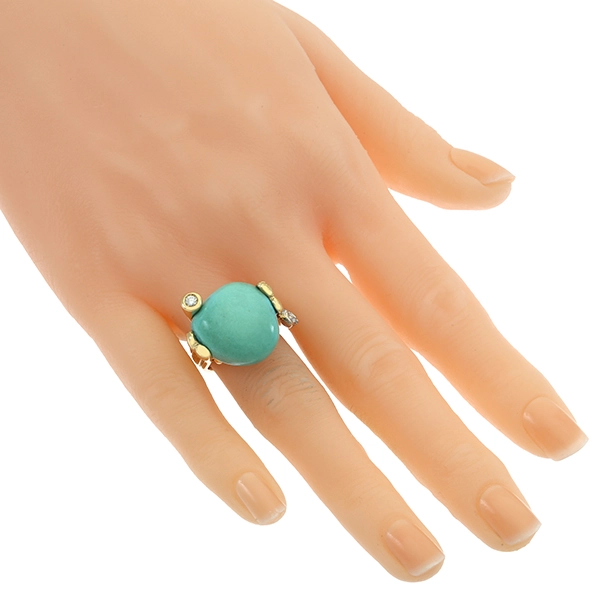 Ring, 18K, Gelbgold,. Türkis, Brillanten