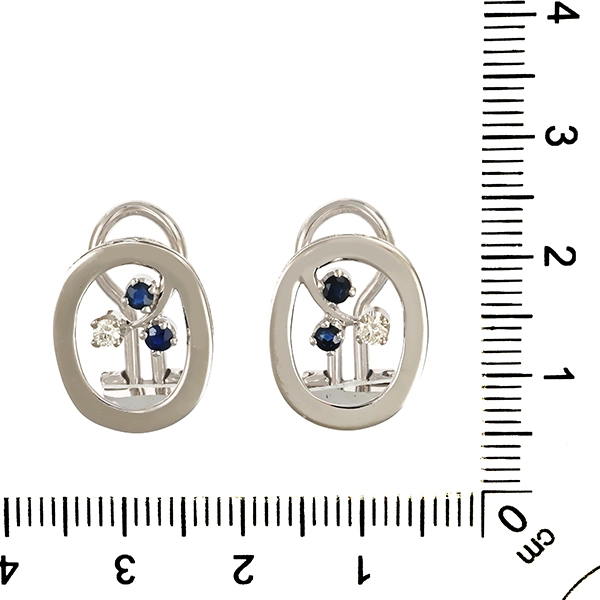 Ohrclipse, 14K, Weißgold, Brillanten, Saphire
