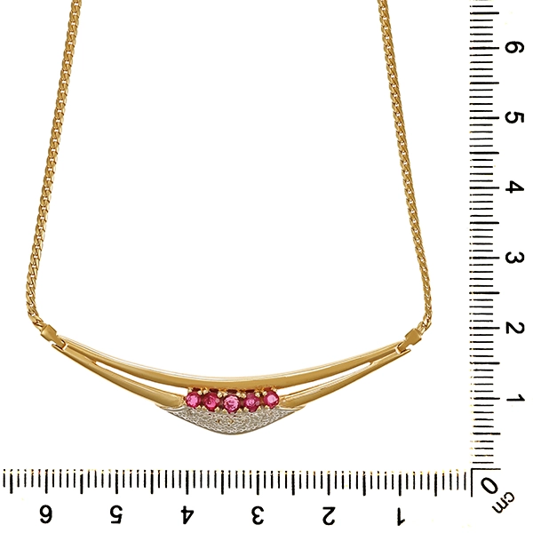Collier, 14K, Gelb-/Weißgold, Diamanten, Rubine