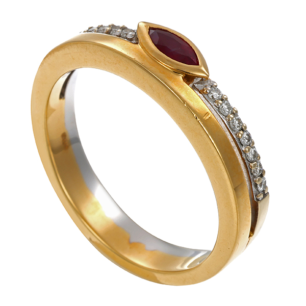 Ring, 18K, Gelbgold, Brillanten, Rubin