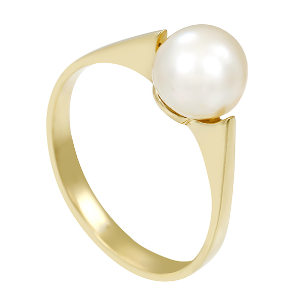Ring, 14K, Gelbgold, Perle