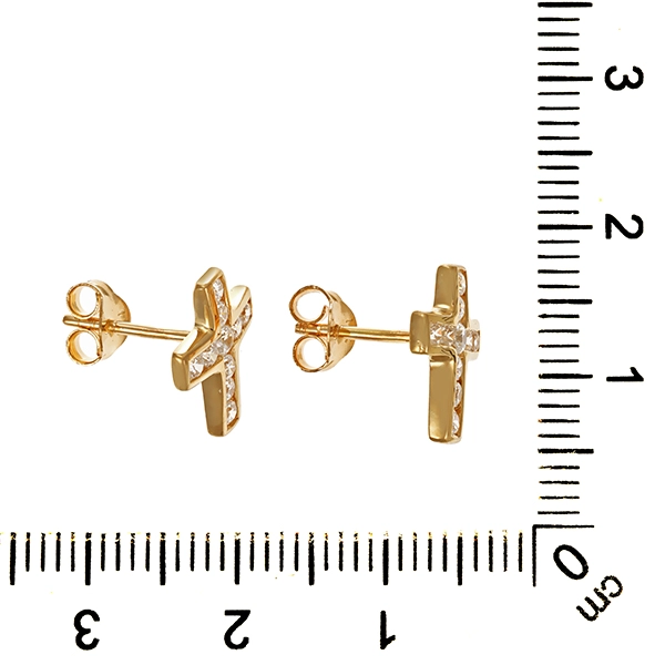 Ohrstecker, 14K, Gelbgold, Zirkonia, Kreuz