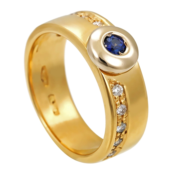Ring, 18K, Gelbgold, Saphir, Brillant
