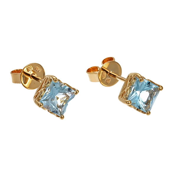 Ohrstecker, 14K, Gelbgold, Topas blau