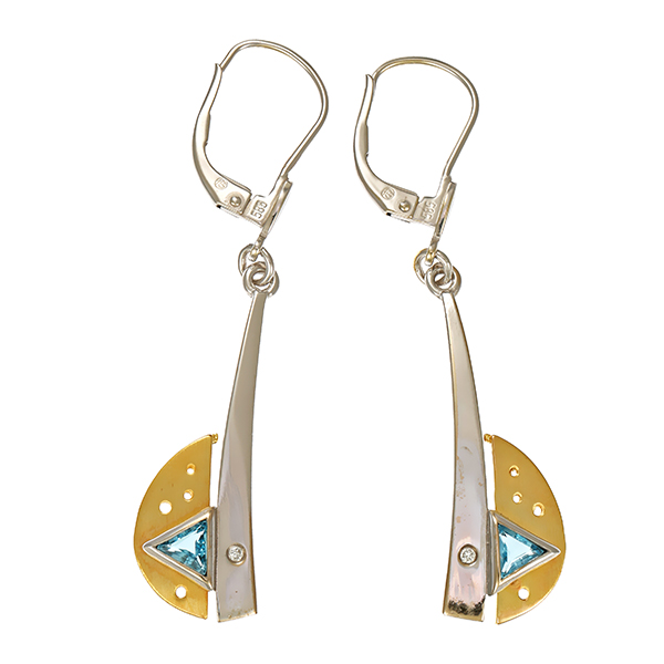 Ohrhänger, 14K, Gelb-/Weißgold, Topase, Brillanten