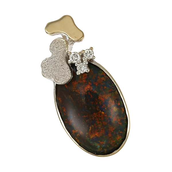 Anhänger, 14K, Weißgold, Opal, Brillanten