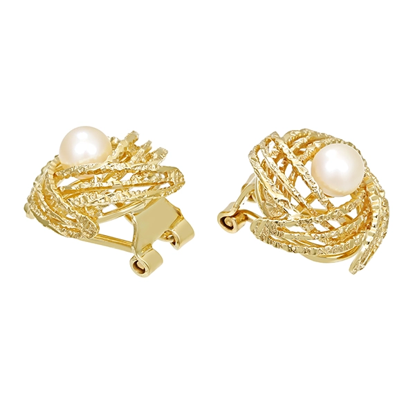 Ohrclipse, 14K, Gelbgold, Perlen
