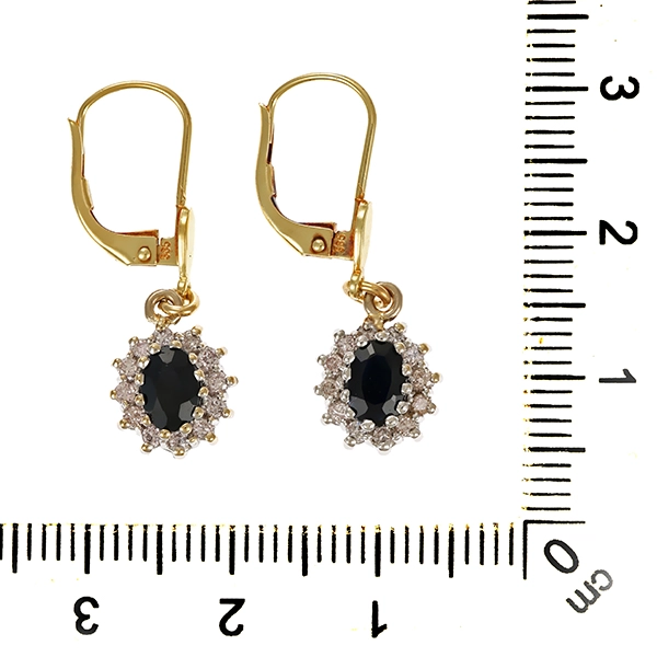Ohrhänger, 14K, Gelb-/Weißgold, Brillanten , Saphire