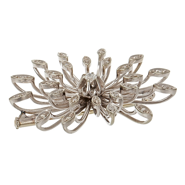 Brosche, 18K, Weißgold, Brillant 0,15 ct, Diamanten
