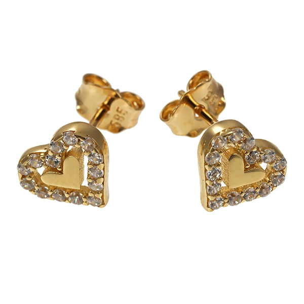 Ohrstecker, 14K, Gelbgold, Herzen, Zirkonia