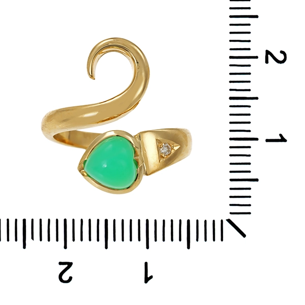 Ring, 14K, Gelbgold, Chrysopras, Brillant