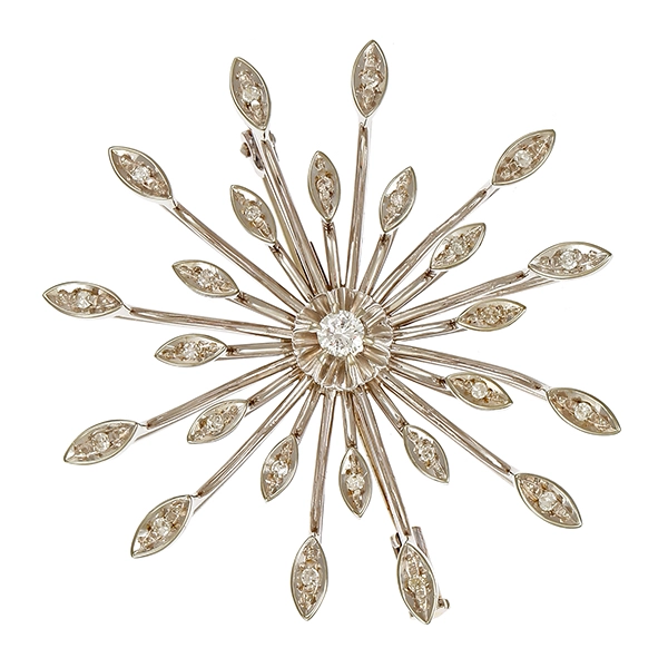 Brosche, 18K, Weißgold, Brillant 0,15 ct, Diamanten