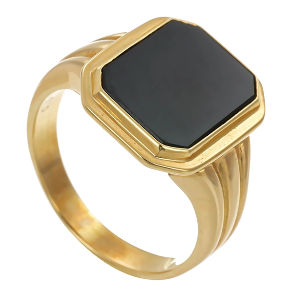 Herrenring, 14K, Gelbgold, Onyx