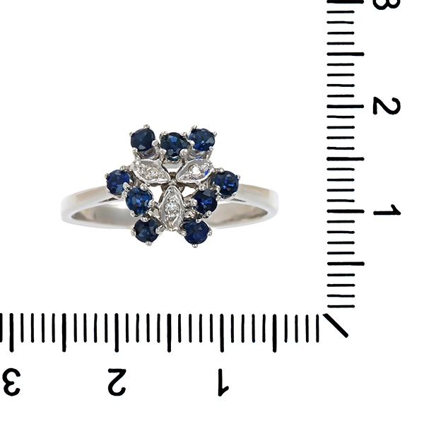 Ring, 14K, Weißgold, Diamant, Saphir
