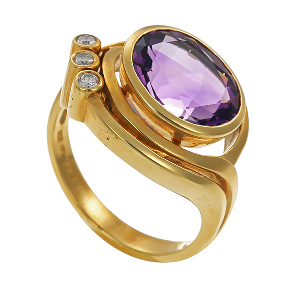 Ring, 14K, Gelbgold, Brillant, Amethyst