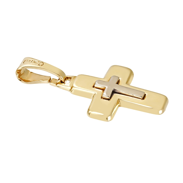 Anhänger, 14K, Gelb-/Weißgold, Kreuz