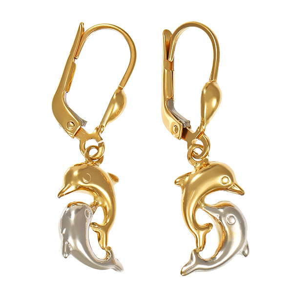 Ohrhänger, 14K, Gelb-/Weißgold, Delphine