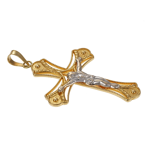Anhänger, 14K, Gelb-/Weißgold, Kruzifix, Kreuz