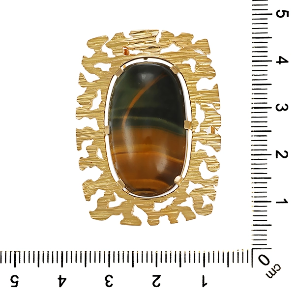 Anhänger, 18K, Gelbgold, Tigerauge, Brosche