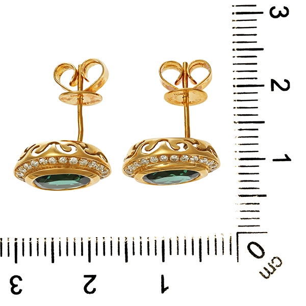 Ohrstecker, 18K, Gelbgold, Turmalin, Brillant