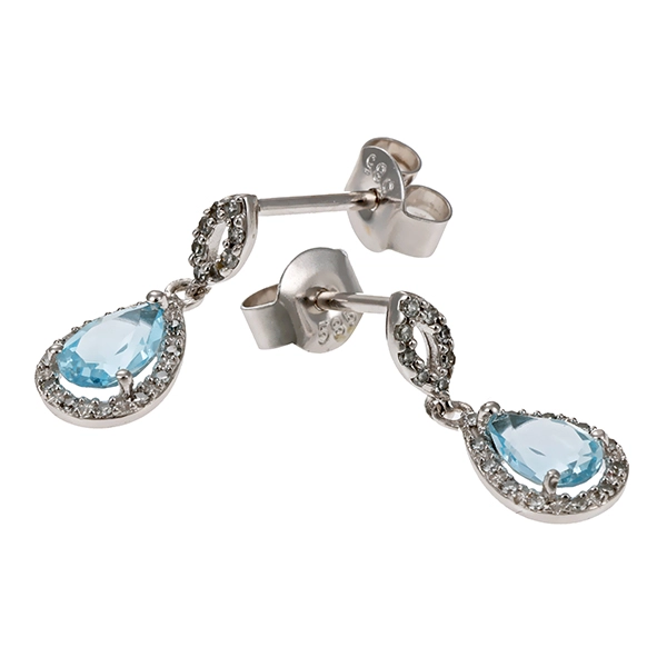 Steckhänger, 14K, Weißgold, Topas, Diamant
