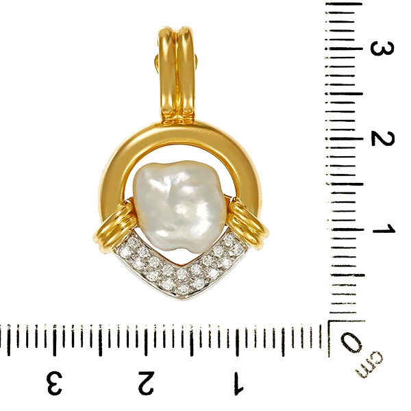 Anhänger, 18K, Gelb-/Weißgold, Perle, Brillant