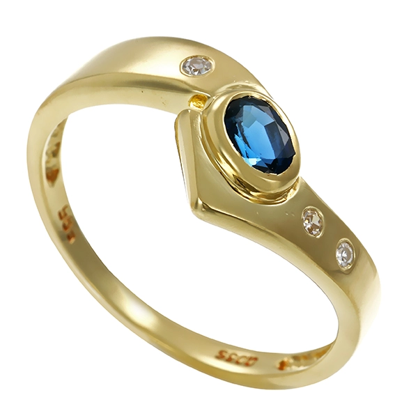 Ring, 14K, Gelbgold, Saphir, Diamanten