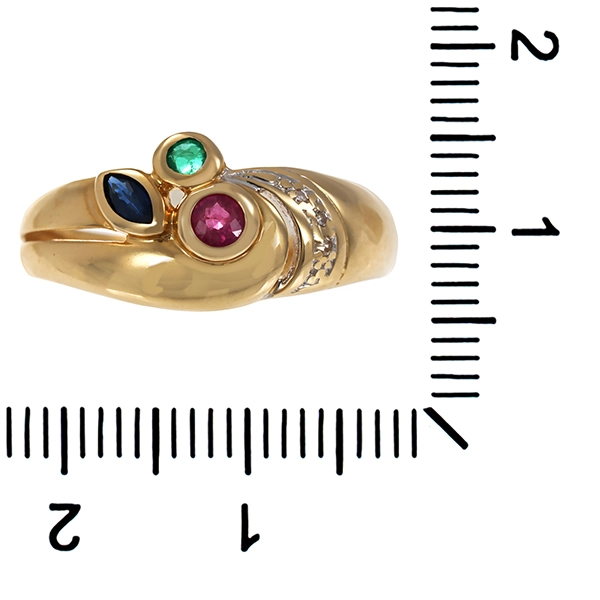 Ring, 14K, Gelb-/Weißgold, Rubin, Saphir, Smaragd, Diamanten