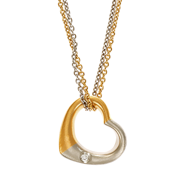 Collier, Pt950, Platin/Gelbgold, Brillant, Herz