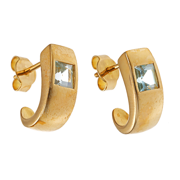 Steckcreolen, 8K, Gelbgold, Topas blau