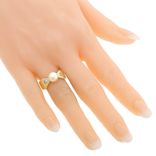 Ring, 14K, Gelbgold, Zuchtperle, Brillanten