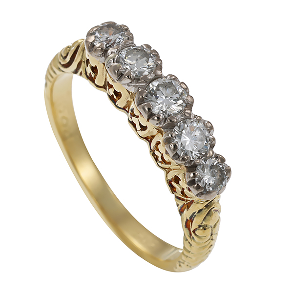 Brillantring, 14K, Gelb-/Weißgold, Antikstil