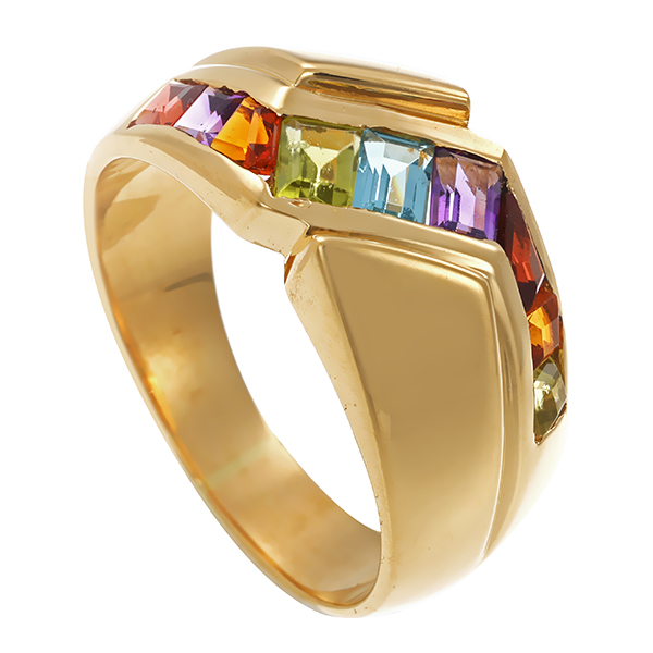 Ring, 18K, Gelbgold, diverse Edelsteine