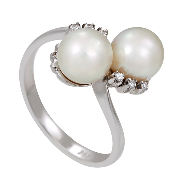 Ring, 18K, Weißgold, Perlen, Diamanten