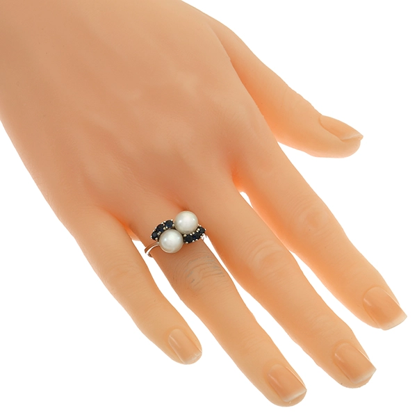 Ring, 14K, Weißgold, Perle, Saphir