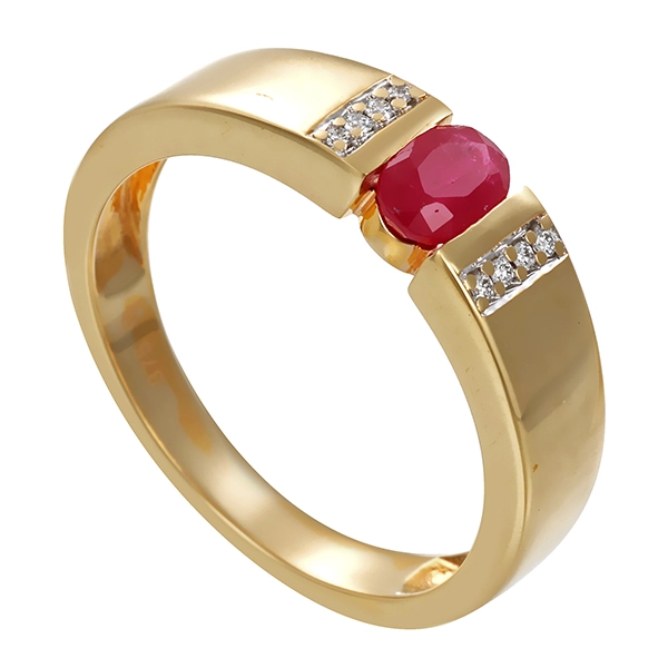 Ring, 9K, Gelbgold, Rubin, Brillanten
