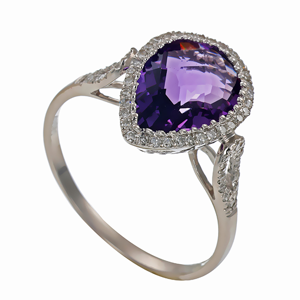 Ring, 14K, Weißgold, Amethyst, Diamanten