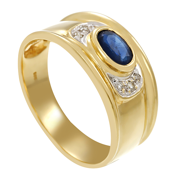 Ring, 14K, Gelb-/Weißgold, Saphir, Diamanten