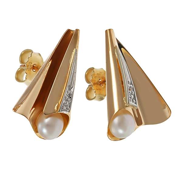 Ohrstecker, 8K, Gelbgold, Perlen, Diamanten