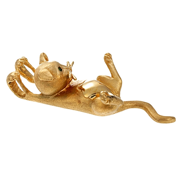 Anhänger, 14K, Gelbgold, Smaragd, Katze