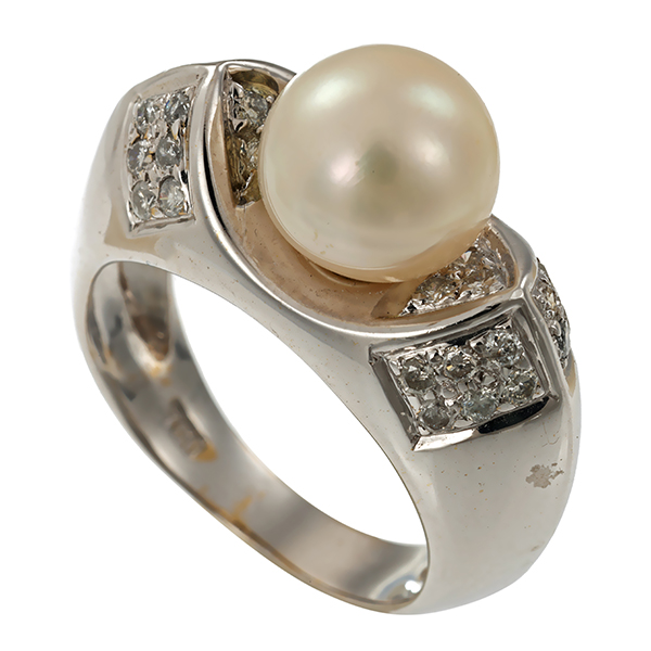 Ring, 18K, Weißgold, Perle, Brillanten