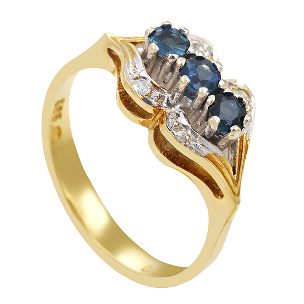 Ring, 14K, Gelb-/Weißgold, Saphire, Diamanten
